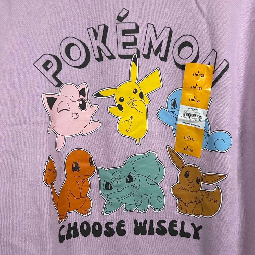 Pokemon Choose Wisely Purple Kids Sweatshirt Pikachu Eevee Squirtle Large 10-12
